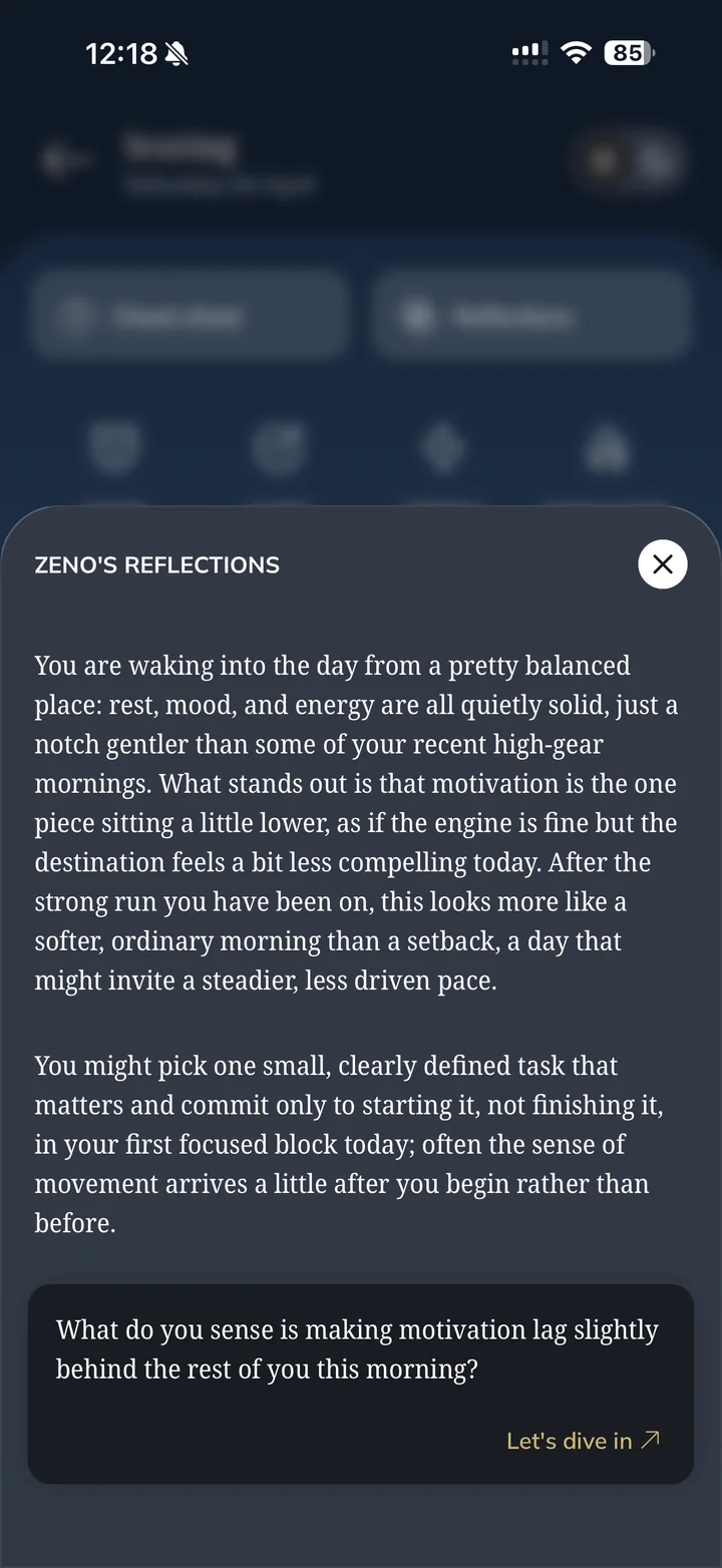 Zeno's written reflection on the morning's scores