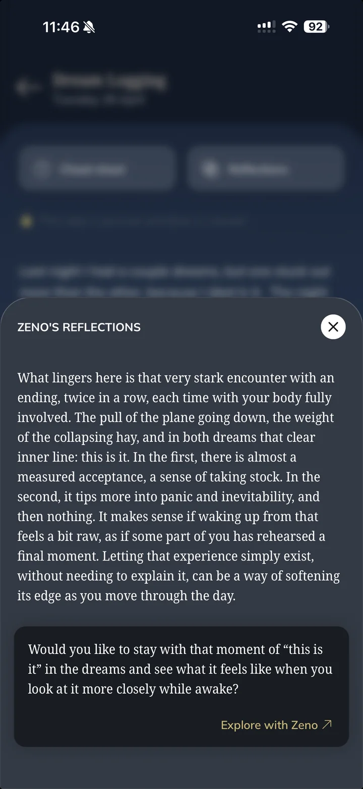Zeno's careful reflection on a logged dream